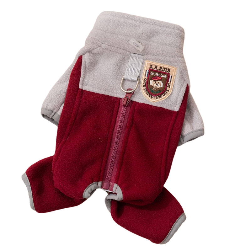 KFX-2937405 Warm and Fluffy Cat and Dog Fleece Jacket – Soft Fabric, Color Block Design, Full Zipper, Four-Legged Fit for Autumn and Winter Wear