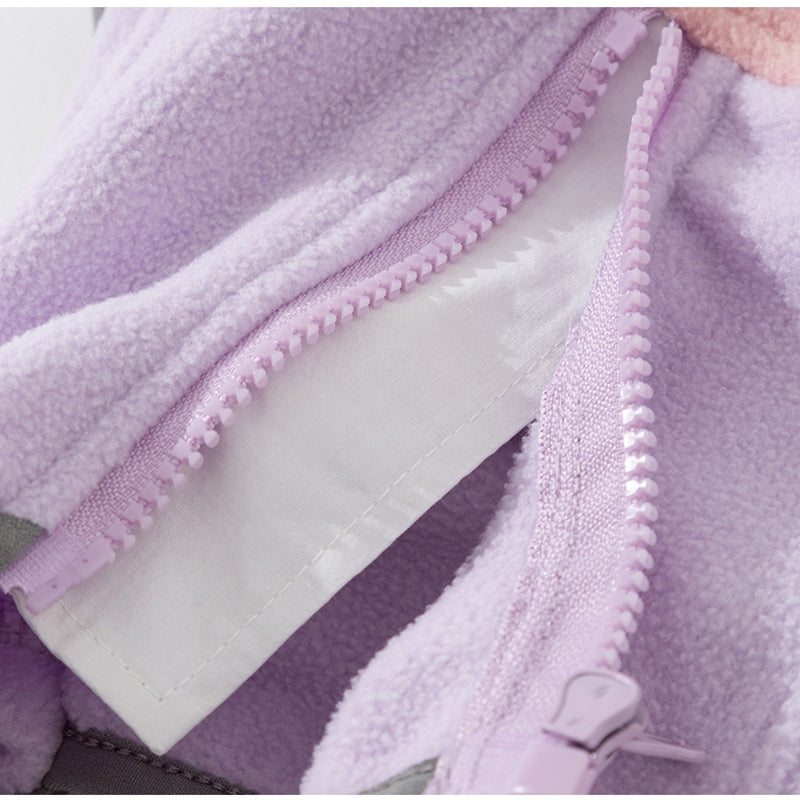 KFX-2937405 Warm and Fluffy Cat and Dog Fleece Jacket – Soft Fabric, Color Block Design, Full Zipper, Four-Legged Fit for Autumn and Winter Wear