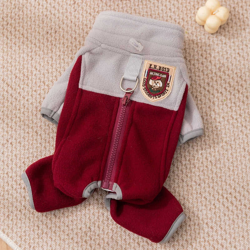 KFX-2937405 Warm and Fluffy Cat and Dog Fleece Jacket – Soft Fabric, Color Block Design, Full Zipper, Four-Legged Fit for Autumn and Winter Wear