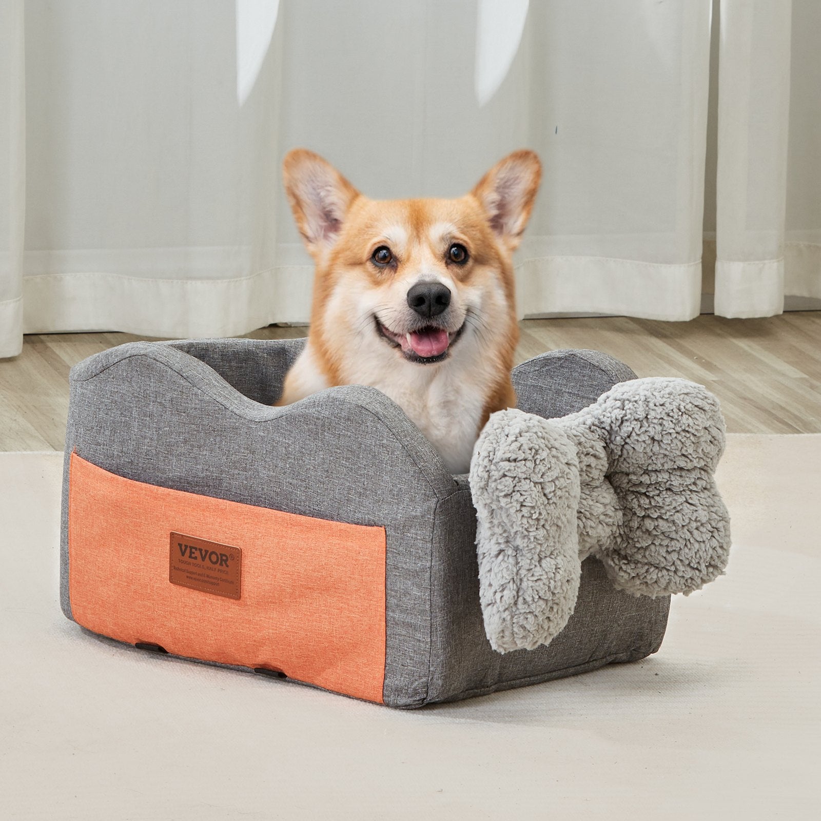 KFX-2937661 Center Console Dog Booster Seat for Small Dogs up to 8 lbs - Waterproof with Safety Strap and Plush Pad