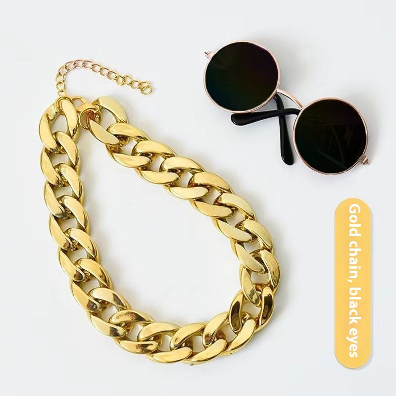 KFX-2940605 Cat Collar with Golden Chain Ornament and Glasses Accessory