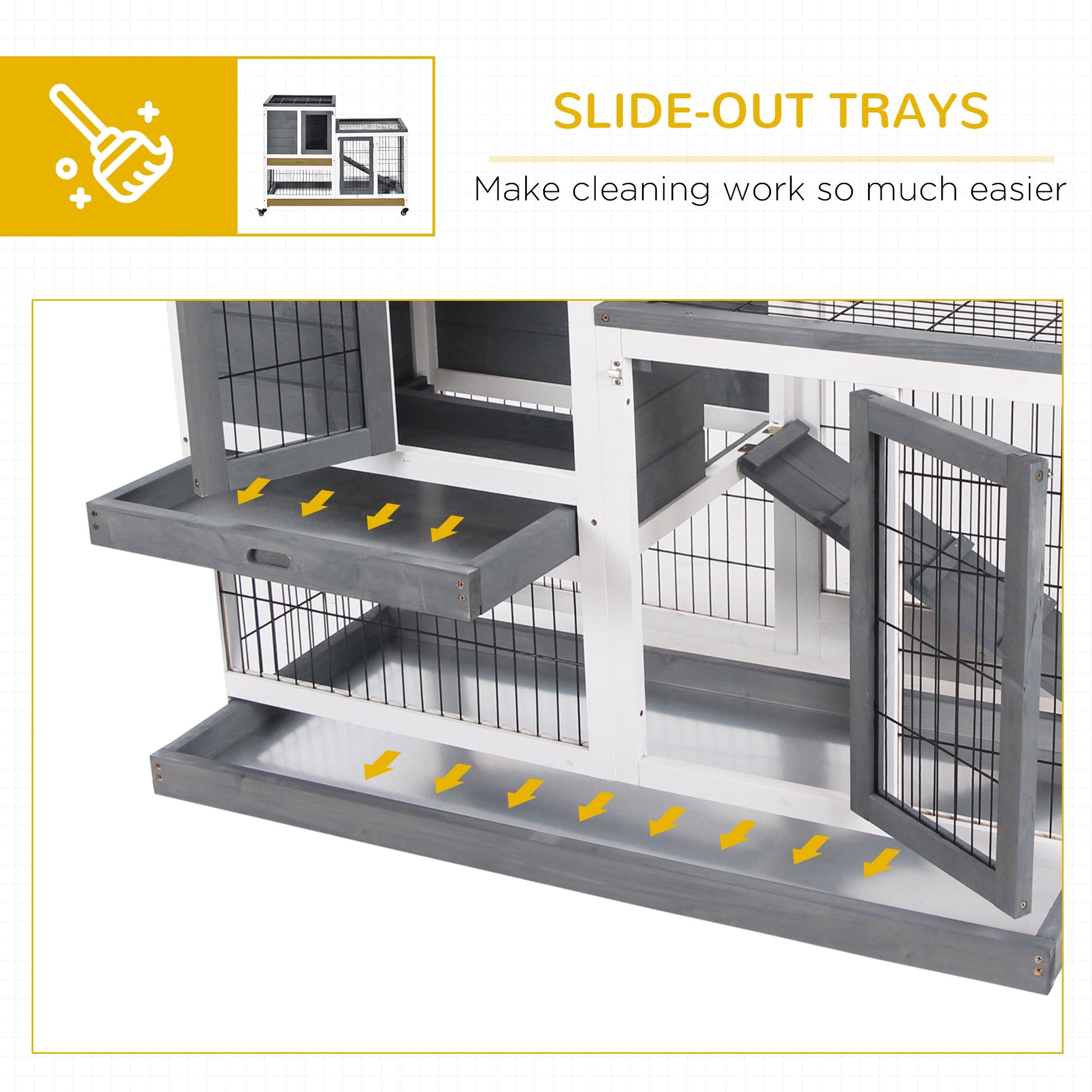 KFX-2942269 Elevated Wooden Rabbit Hutch with Enclosed Run, Removable Tray, and Wheels for Small Animals, Gray