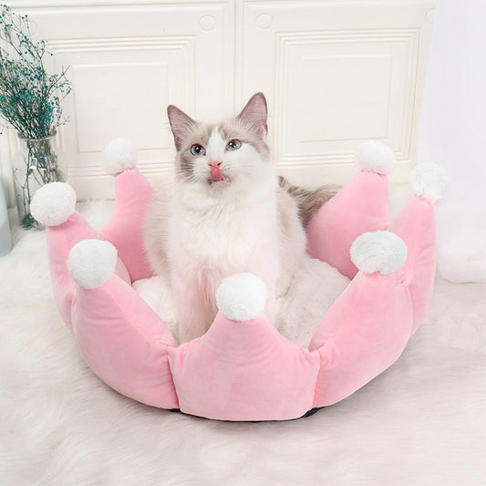 KFX-2942653 Cozy Autumn and Winter Crown Sleeping Nest - Super Soft Fluff Seat Cushion in Pink, Gray, and Khaki