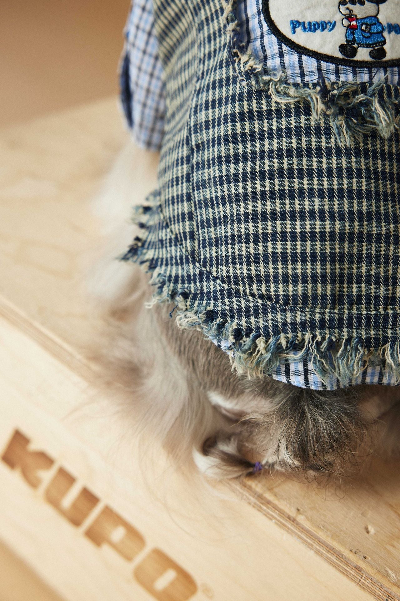 KFX-2943165 Washed Blue Plaid Sleeveless Denim Vest for Pets
