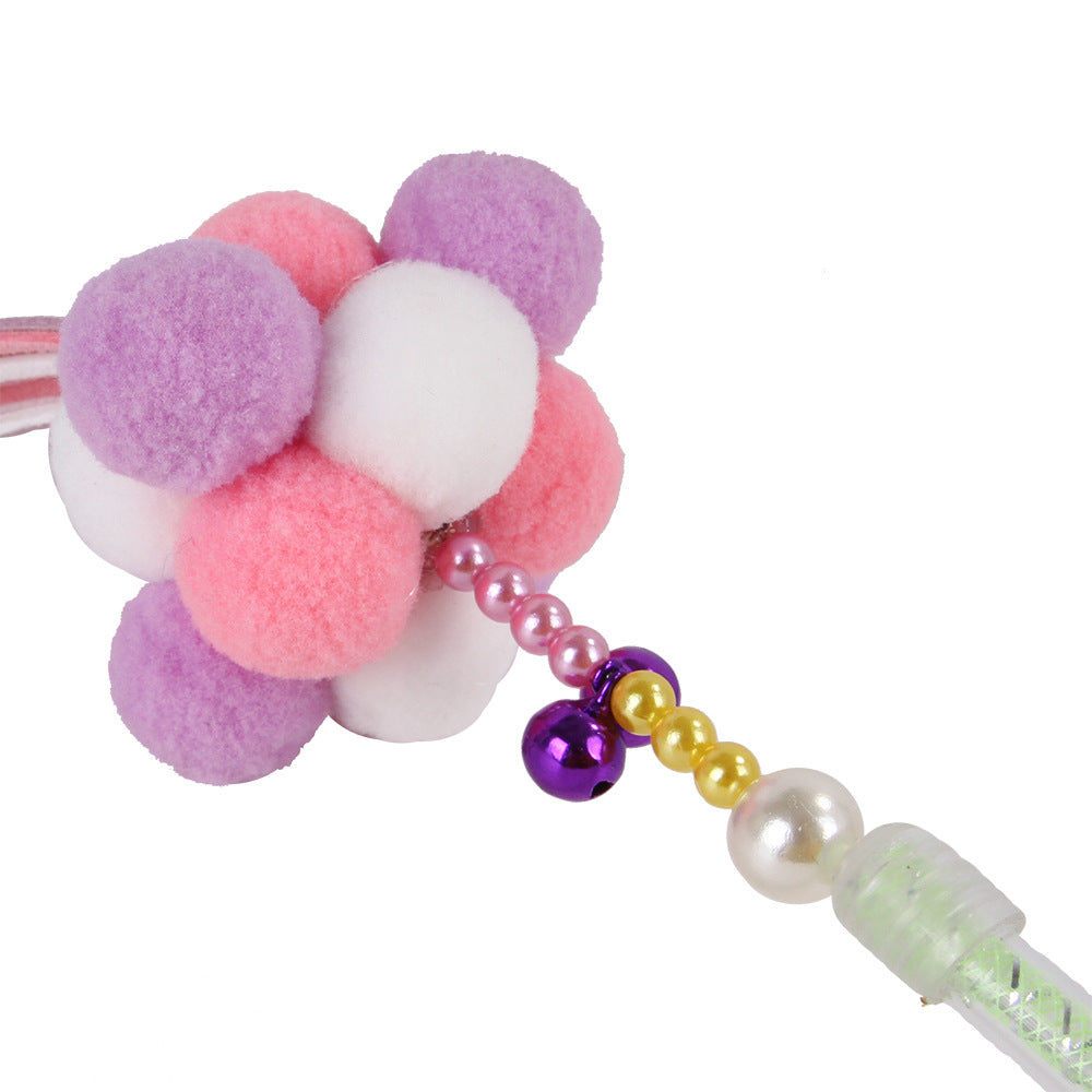 KFX-2945213 Korean Velvet Cat Teaser Stick with Colorful Fur Balls for Interactive Play and Dental Care