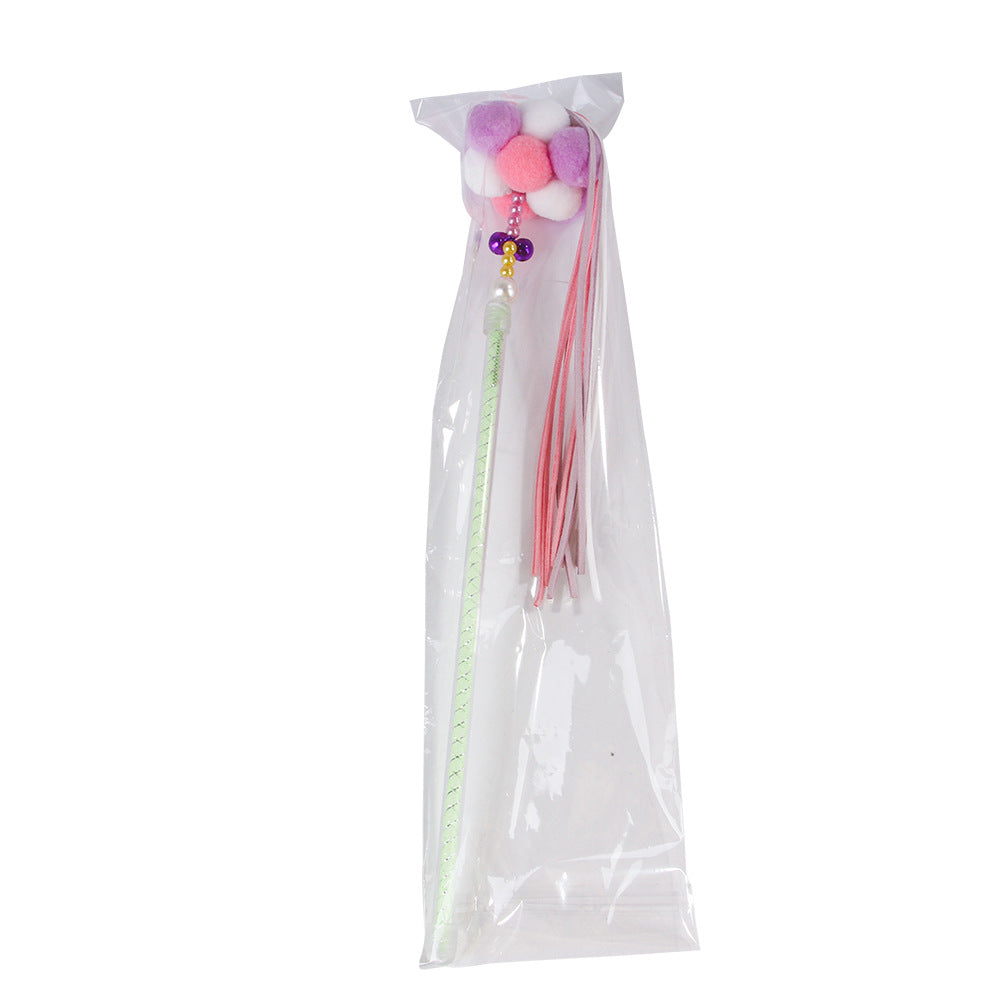 KFX-2945213 Korean Velvet Cat Teaser Stick with Colorful Fur Balls for Interactive Play and Dental Care