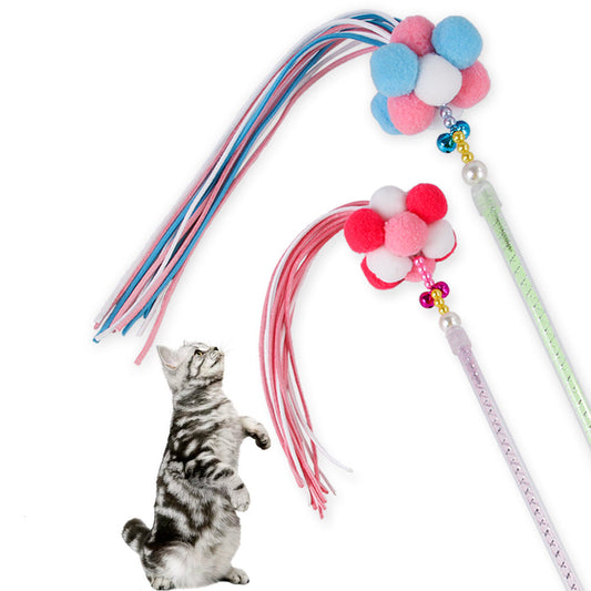 KFX-2945213 Korean Velvet Cat Teaser Stick with Colorful Fur Balls for Interactive Play and Dental Care