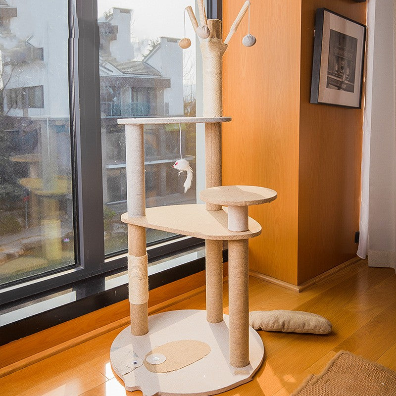 KFX-2947645 Large Wooden Cat Climbing Frame with Integrated Shelf for Active Play