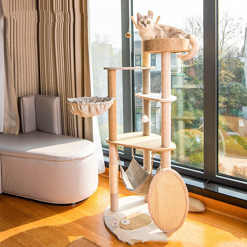 KFX-2947645 Large Wooden Cat Climbing Frame with Integrated Shelf for Active Play