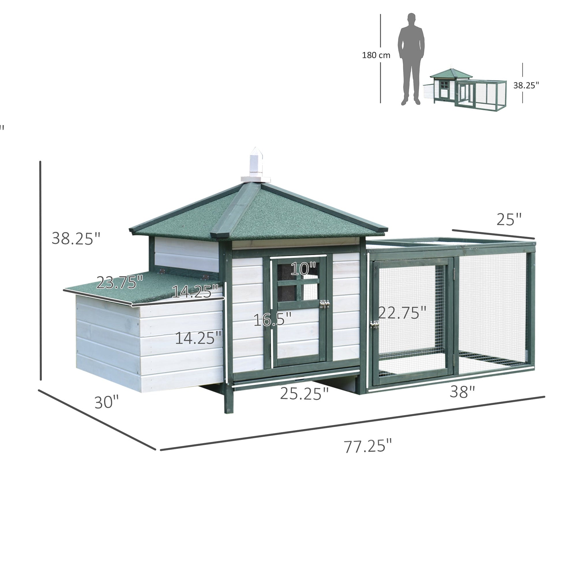 KFX-2948029 77" Weatherproof Wooden Chicken Coop with Enclosed Run and Nesting Box