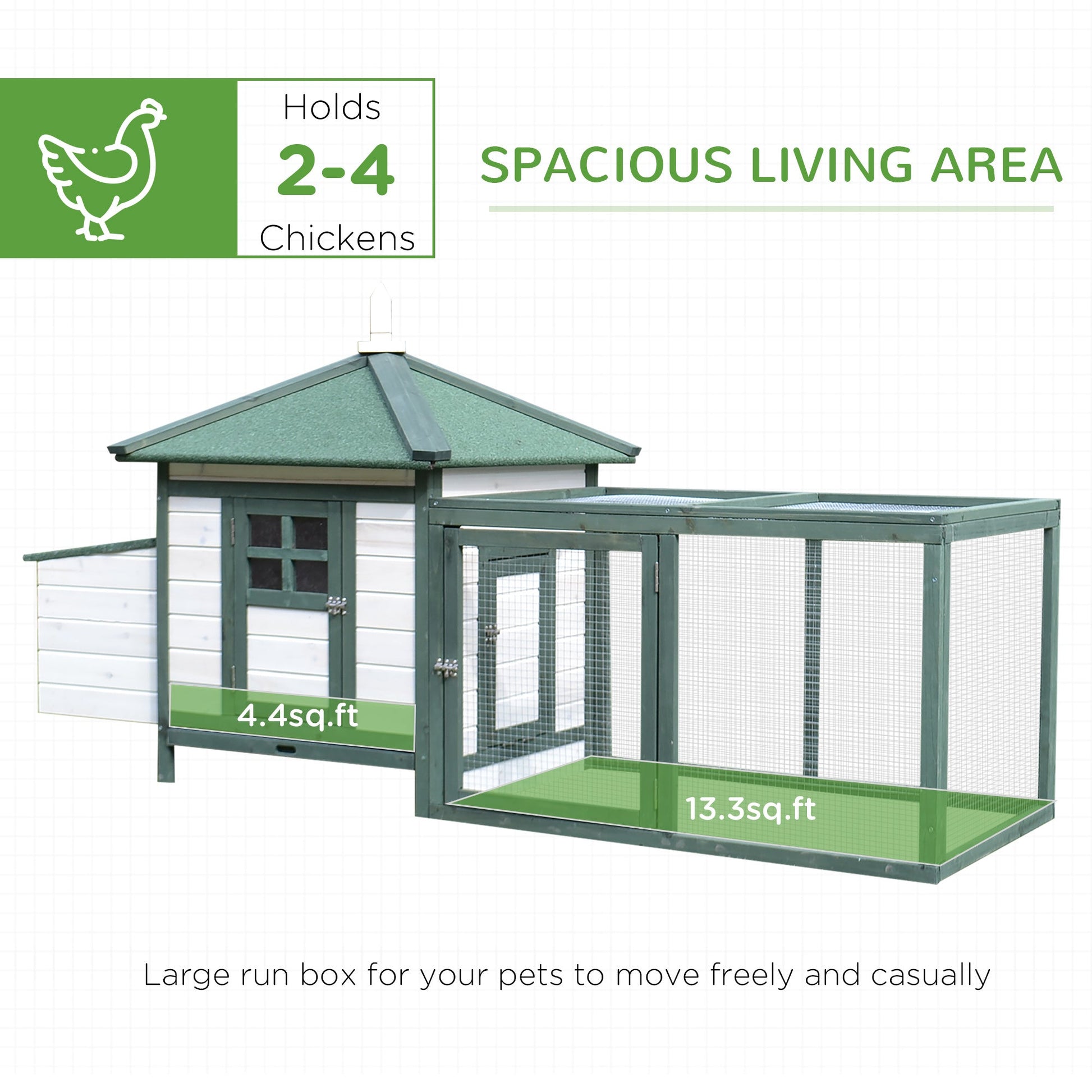 KFX-2948029 77" Weatherproof Wooden Chicken Coop with Enclosed Run and Nesting Box