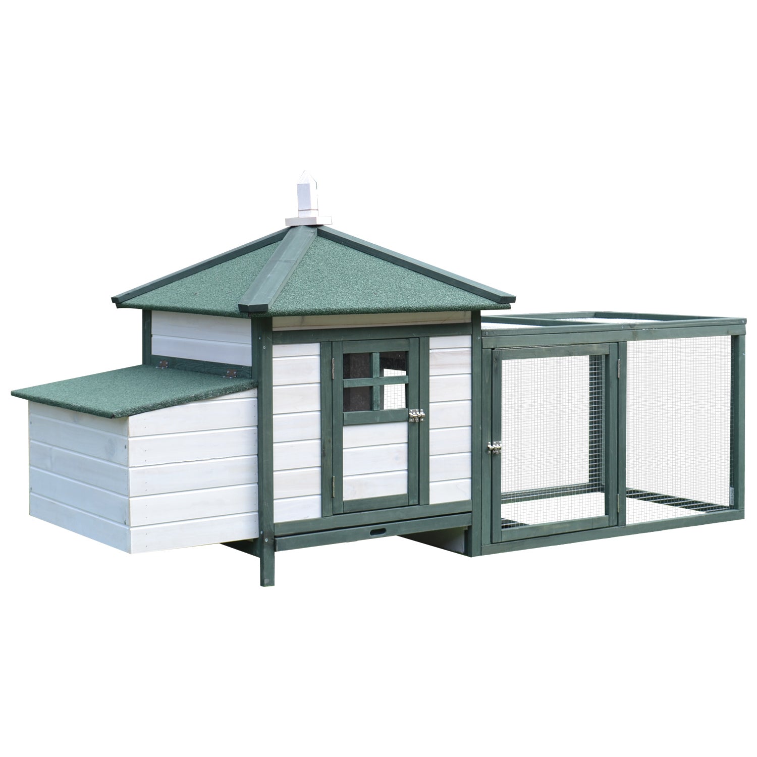 KFX-2948029 77" Weatherproof Wooden Chicken Coop with Enclosed Run and Nesting Box