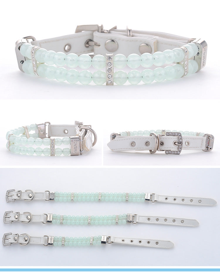 KFX-2948157 Adjustable Dog Collar with Luminous Beads - Pink, Blue, Light Green - Small to Large Sizes