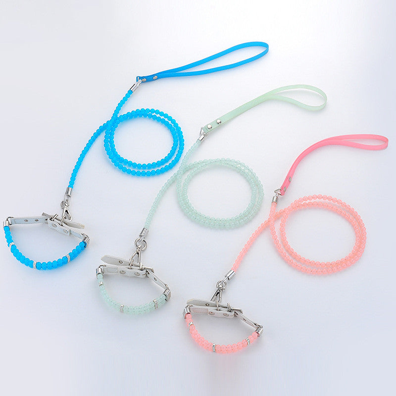 KFX-2948157 Adjustable Dog Collar with Luminous Beads - Pink, Blue, Light Green - Small to Large Sizes