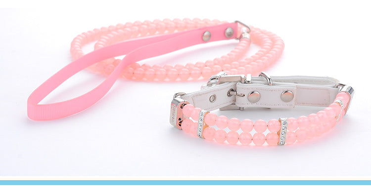 KFX-2948157 Adjustable Dog Collar with Luminous Beads - Pink, Blue, Light Green - Small to Large Sizes