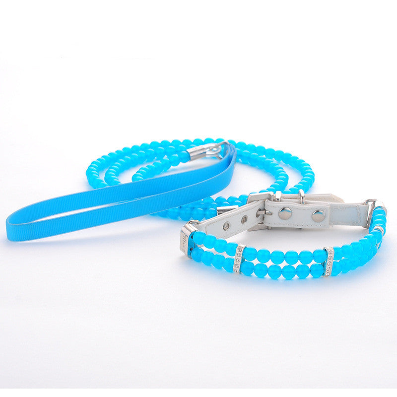 KFX-2948157 Adjustable Dog Collar with Luminous Beads - Pink, Blue, Light Green - Small to Large Sizes
