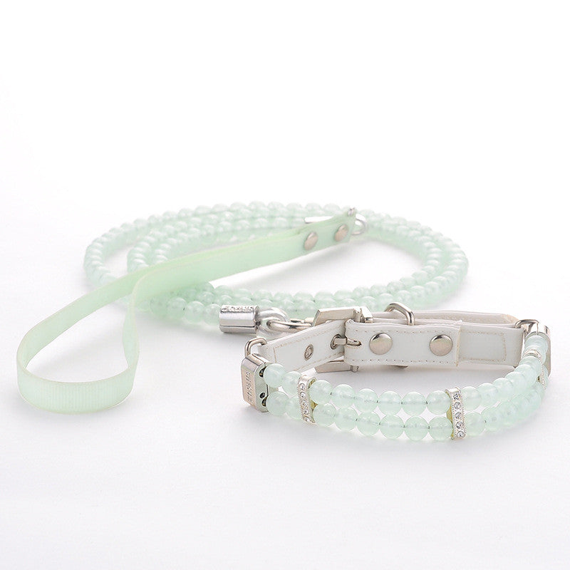 KFX-2948157 Adjustable Dog Collar with Luminous Beads - Pink, Blue, Light Green - Small to Large Sizes