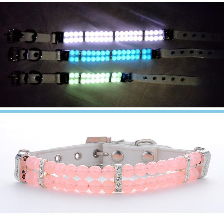 KFX-2948157 Adjustable Dog Collar with Luminous Beads - Pink, Blue, Light Green - Small to Large Sizes