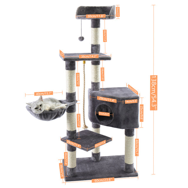 KFX-2948413 Spacious Cat Tree with Double Condos and Cozy Perch for Tall Cats