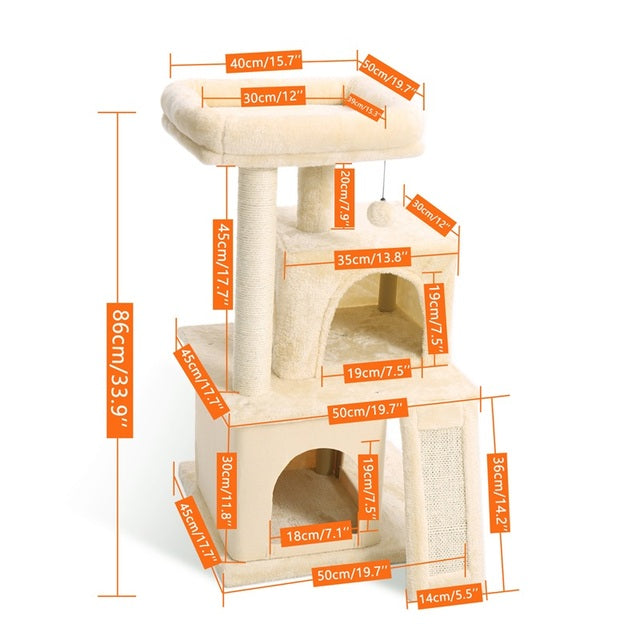 KFX-2948413 Spacious Cat Tree with Double Condos and Cozy Perch for Tall Cats