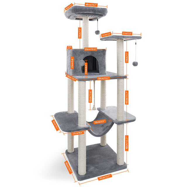KFX-2948413 Spacious Cat Tree with Double Condos and Cozy Perch for Tall Cats