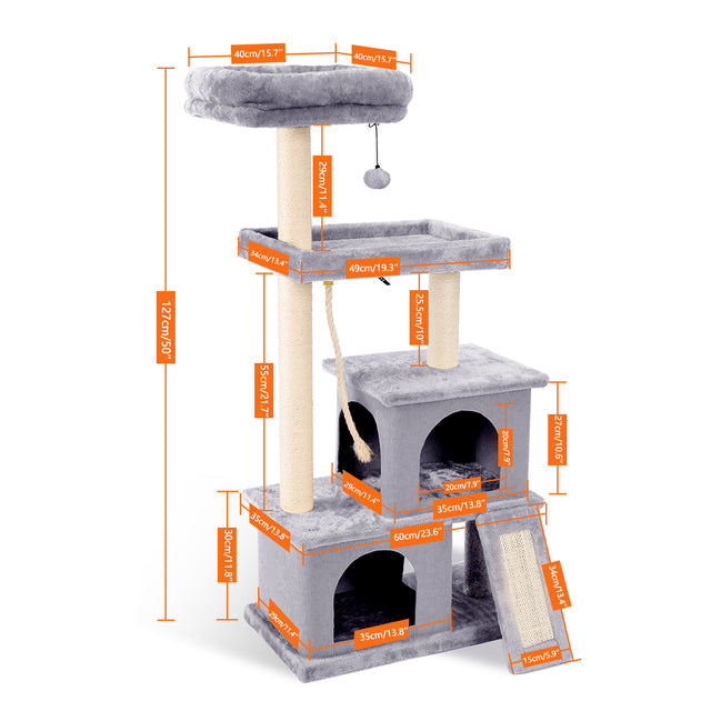 KFX-2948413 Spacious Cat Tree with Double Condos and Cozy Perch for Tall Cats