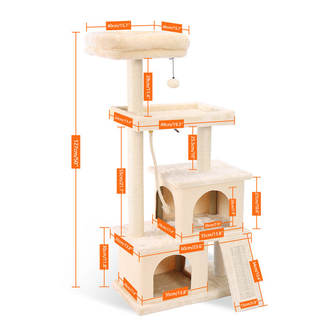 KFX-2948413 Spacious Cat Tree with Double Condos and Cozy Perch for Tall Cats