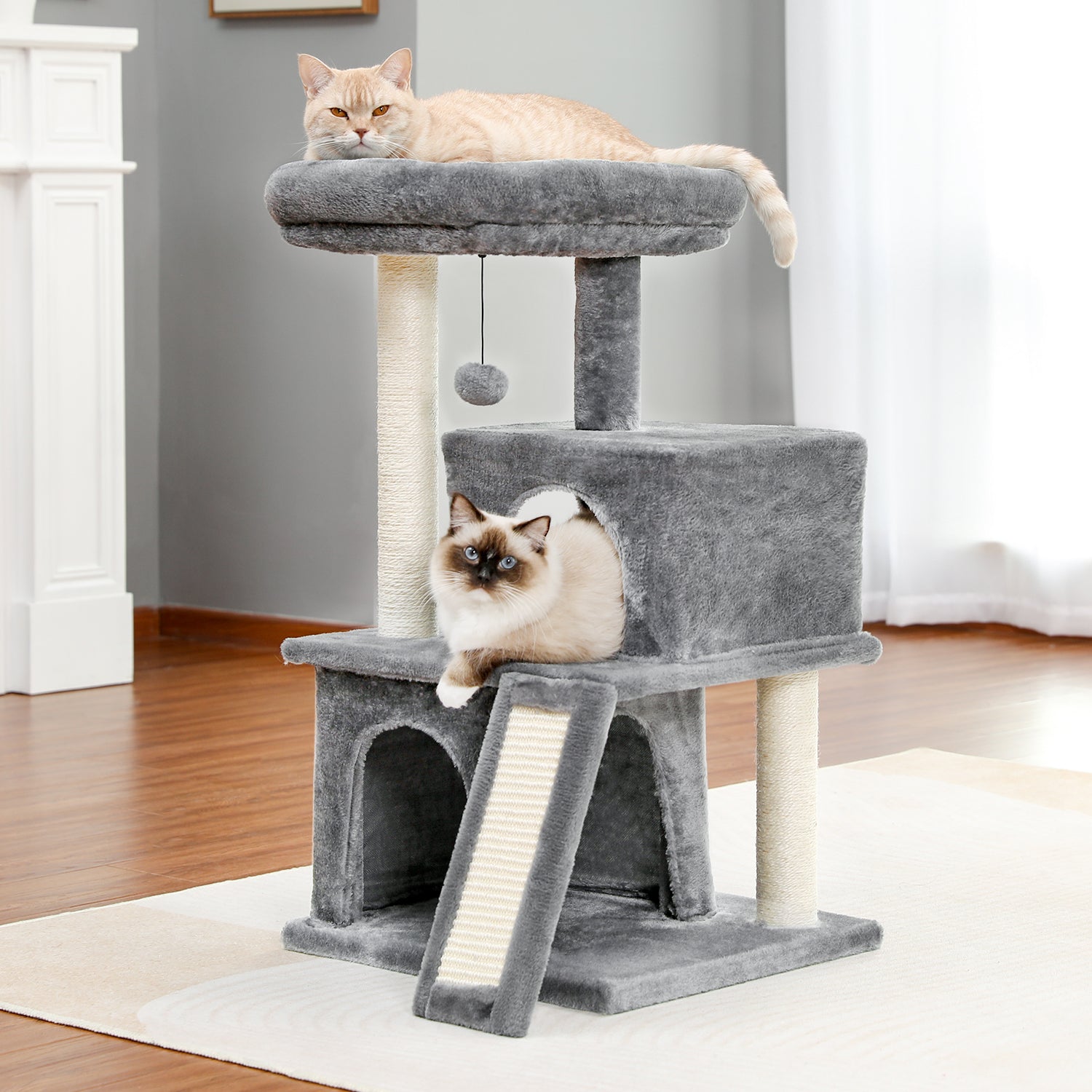 KFX-2948413 Spacious Cat Tree with Double Condos and Cozy Perch for Tall Cats