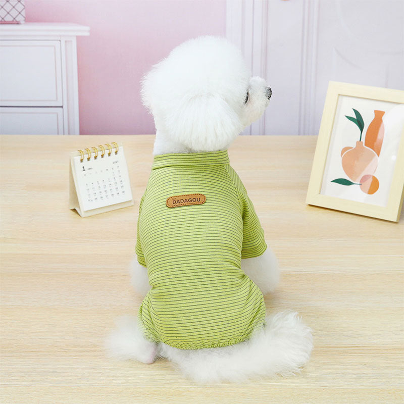 KFX-2950973 Striped Cotton Pajamas for Small Dogs and Cats - Soft Casual Homewear in Blue, Pink, Yellow