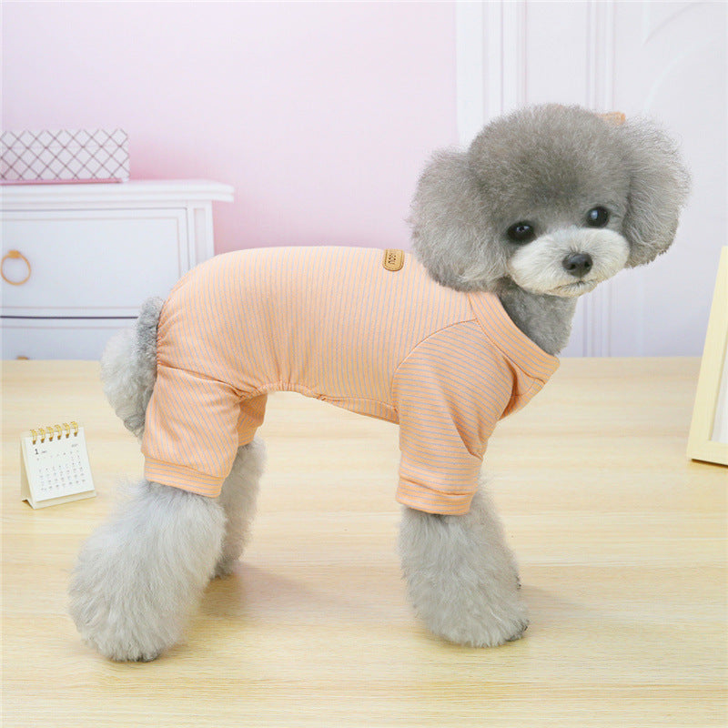 KFX-2950973 Striped Cotton Pajamas for Small Dogs and Cats - Soft Casual Homewear in Blue, Pink, Yellow