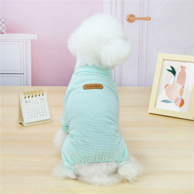 KFX-2950973 Striped Cotton Pajamas for Small Dogs and Cats - Soft Casual Homewear in Blue, Pink, Yellow