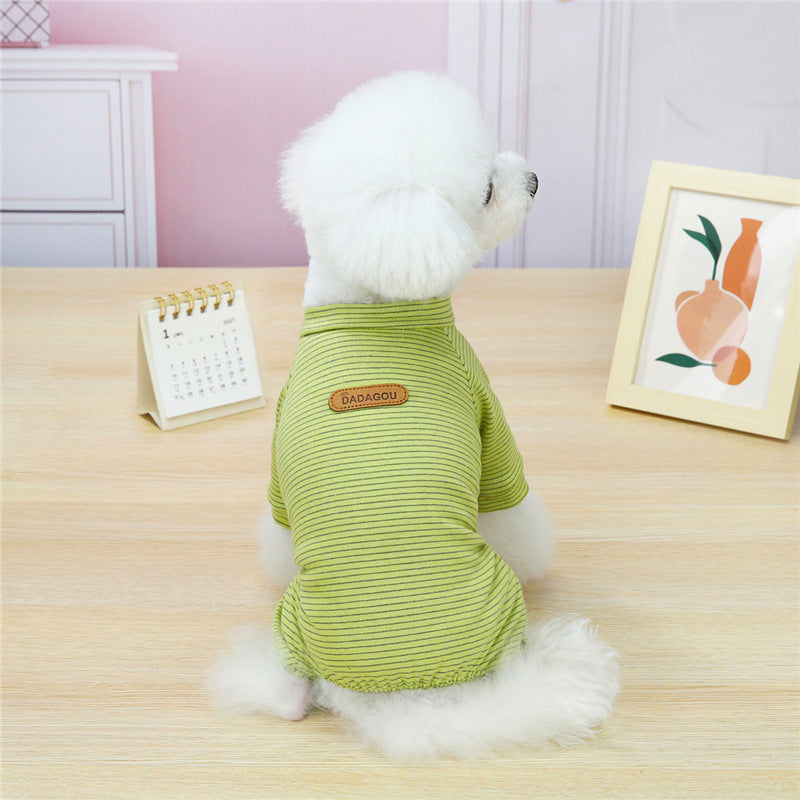 KFX-2950973 Striped Cotton Pajamas for Small Dogs and Cats - Soft Casual Homewear in Blue, Pink, Yellow