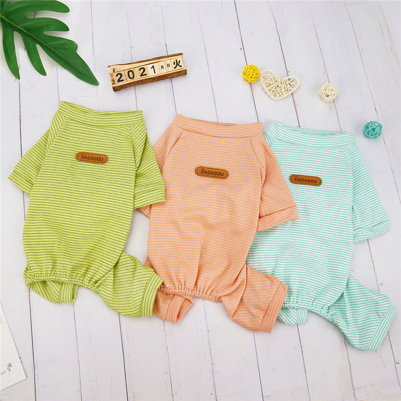 KFX-2950973 Striped Cotton Pajamas for Small Dogs and Cats - Soft Casual Homewear in Blue, Pink, Yellow