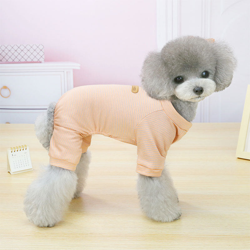 KFX-2950973 Striped Cotton Pajamas for Small Dogs and Cats - Soft Casual Homewear in Blue, Pink, Yellow