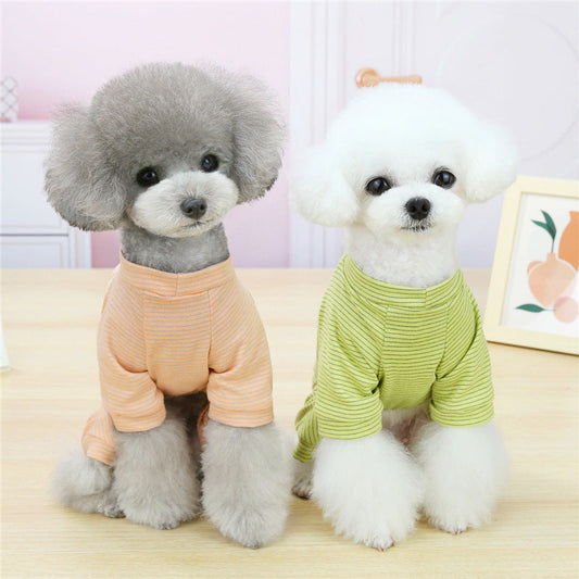 KFX-2950973 Striped Cotton Pajamas for Small Dogs and Cats - Soft Casual Homewear in Blue, Pink, Yellow