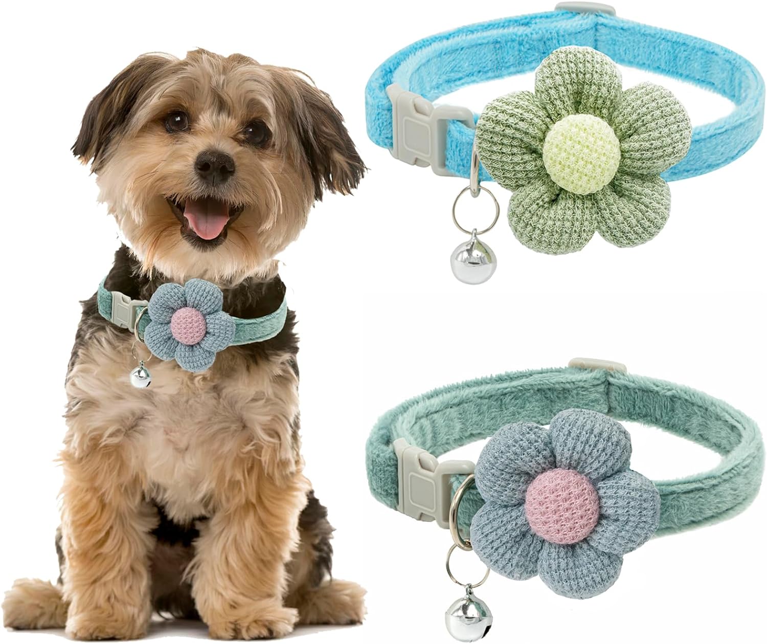 KFX-2951613 Floral Small Dog Collar with Bell - Adjustable and Comfortable for Girls