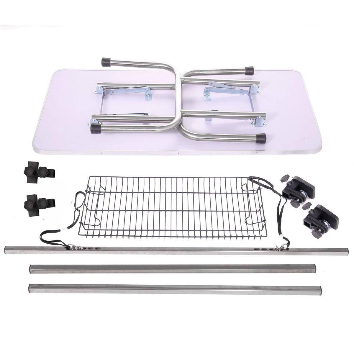 KFX-2951997 Heavy Duty Stainless Steel Folding Pet Grooming Table with Adjustable Arm and Rubber Surface