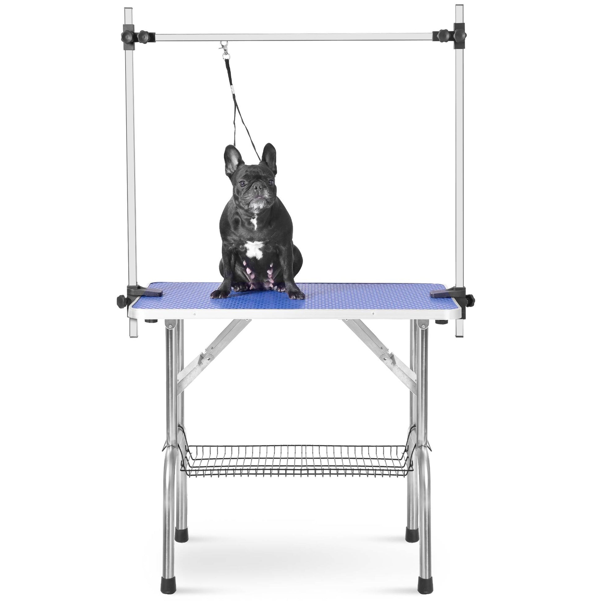 KFX-2951997 Heavy Duty Stainless Steel Folding Pet Grooming Table with Adjustable Arm and Rubber Surface