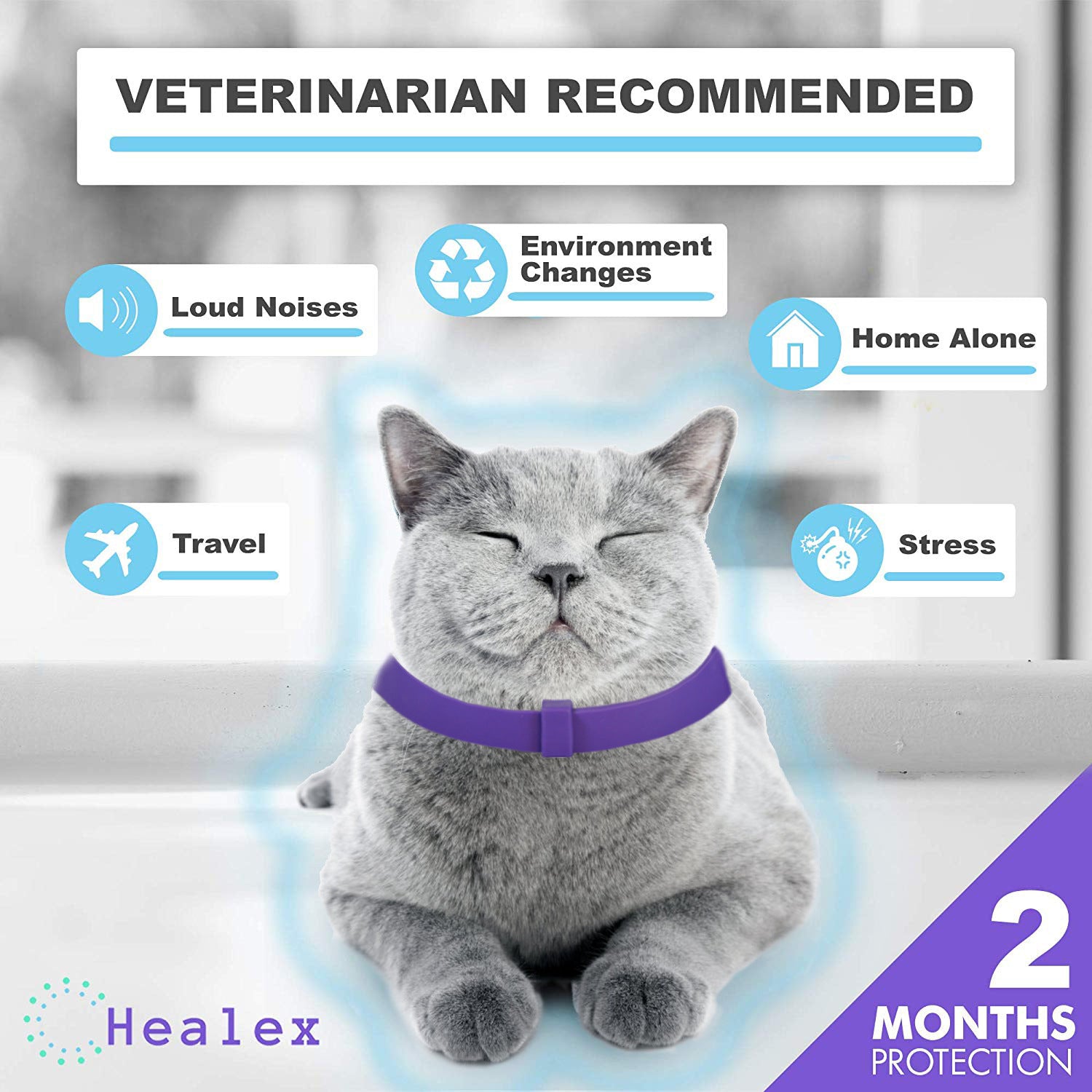 KFX-2952125 Calming Cat Collar for Anxiety Relief - Adjustable Hypoallergenic Comfort Collar