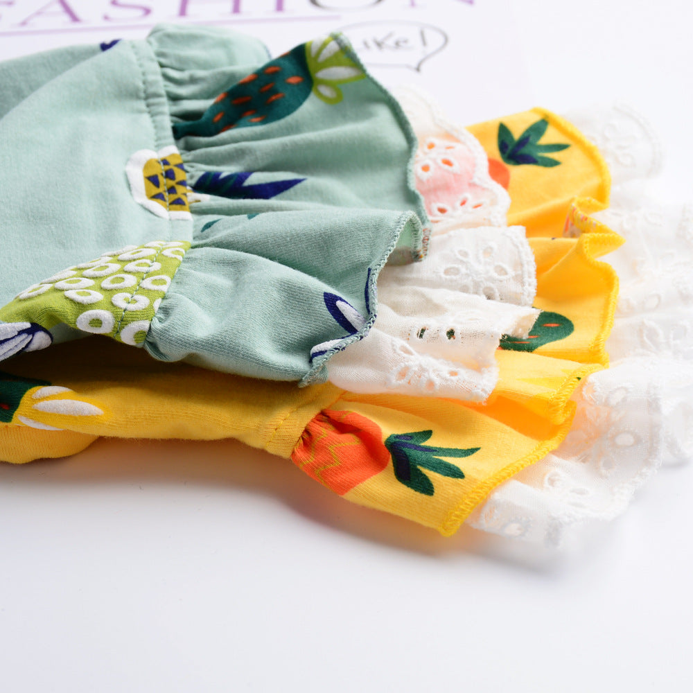 KFX-2954685 Lightweight Cotton Dog Skirt and Shirt - Pineapple Designs in Yellow and Green, Multiple Sizes Available