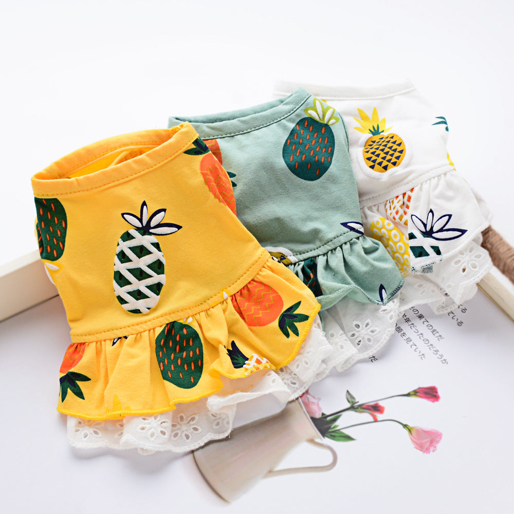KFX-2954685 Lightweight Cotton Dog Skirt and Shirt - Pineapple Designs in Yellow and Green, Multiple Sizes Available