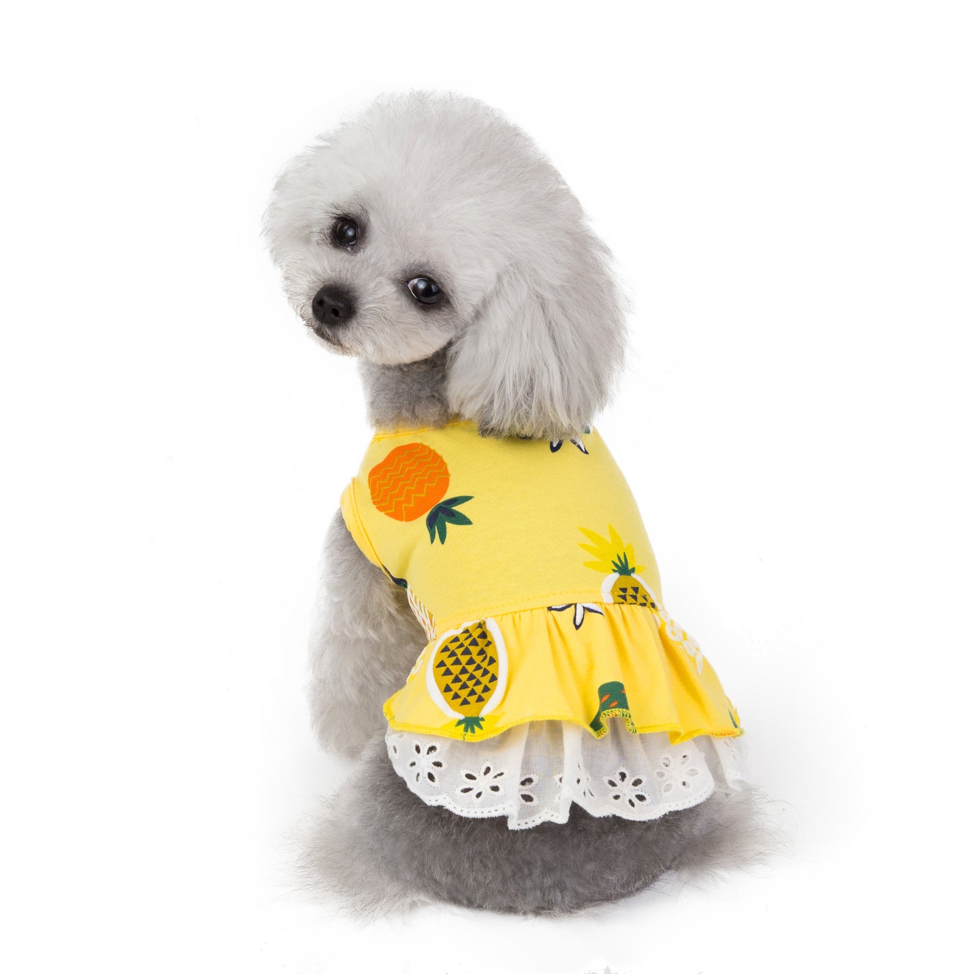 KFX-2954685 Lightweight Cotton Dog Skirt and Shirt - Pineapple Designs in Yellow and Green, Multiple Sizes Available