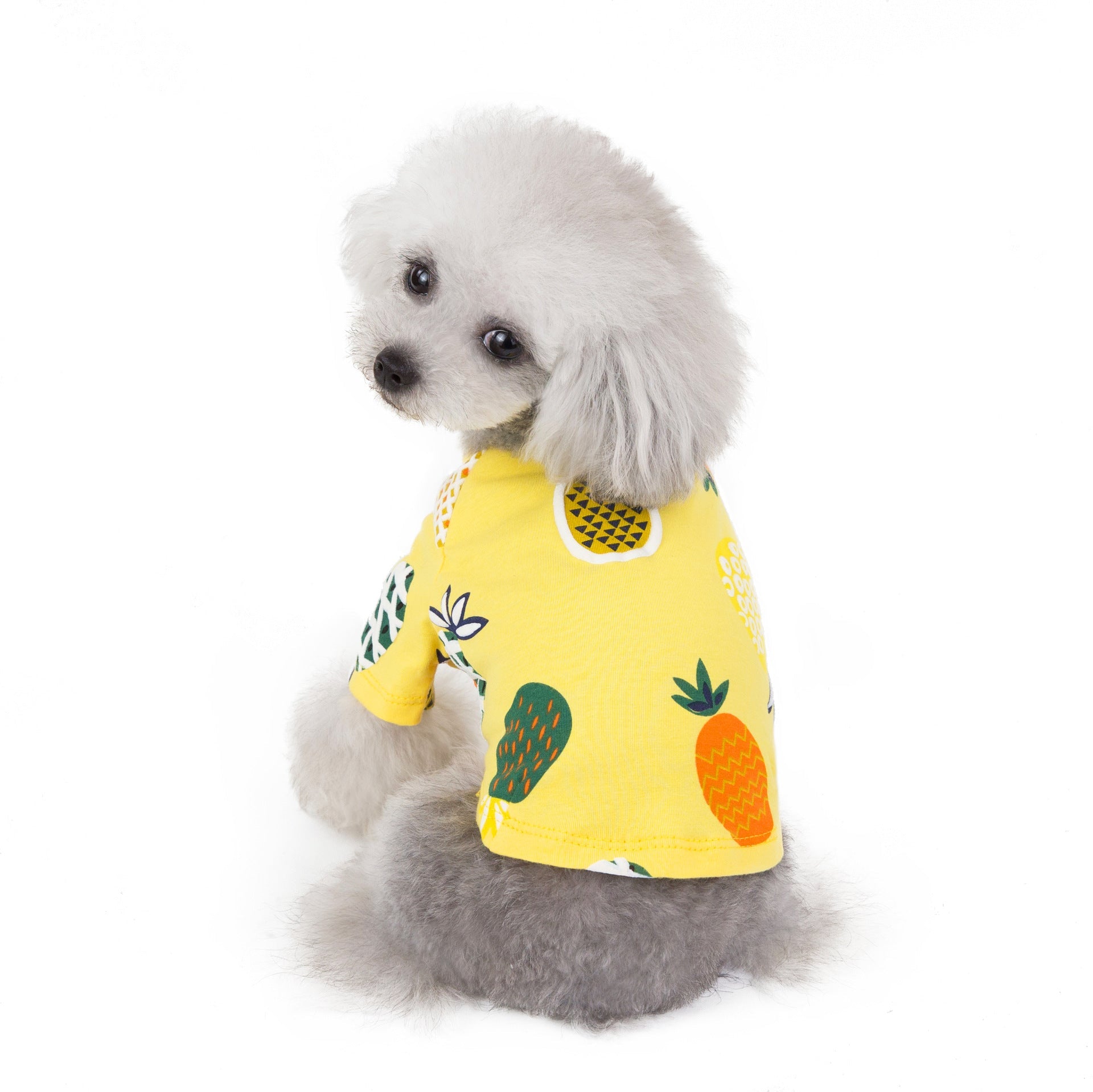 KFX-2954685 Lightweight Cotton Dog Skirt and Shirt - Pineapple Designs in Yellow and Green, Multiple Sizes Available