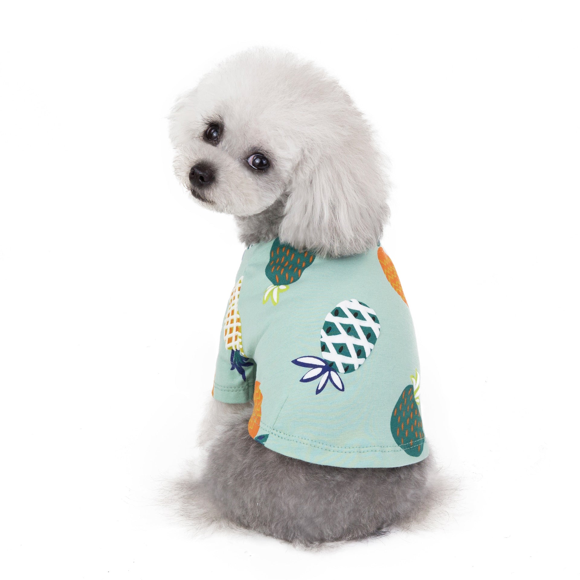KFX-2954685 Lightweight Cotton Dog Skirt and Shirt - Pineapple Designs in Yellow and Green, Multiple Sizes Available