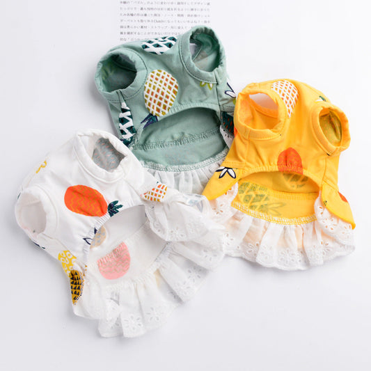 KFX-2954685 Lightweight Cotton Dog Skirt and Shirt - Pineapple Designs in Yellow and Green, Multiple Sizes Available