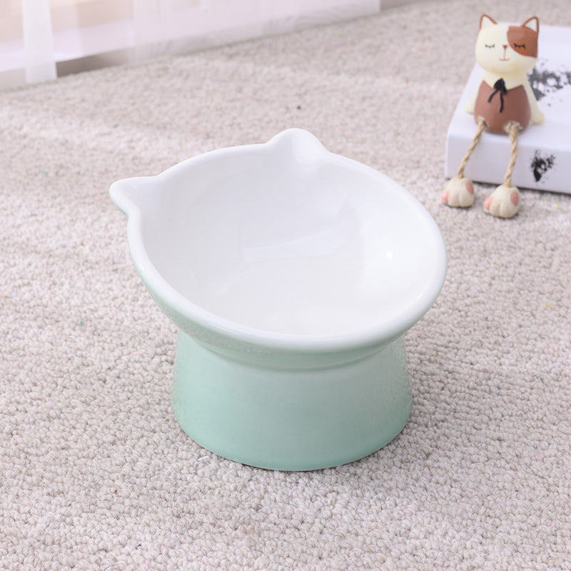 KFX-2956093 Ceramic Anti-Tip Slanted Cat Bowl in Pink, Blue, and Green Options