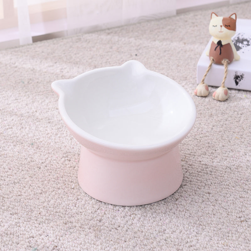 KFX-2956093 Ceramic Anti-Tip Slanted Cat Bowl in Pink, Blue, and Green Options