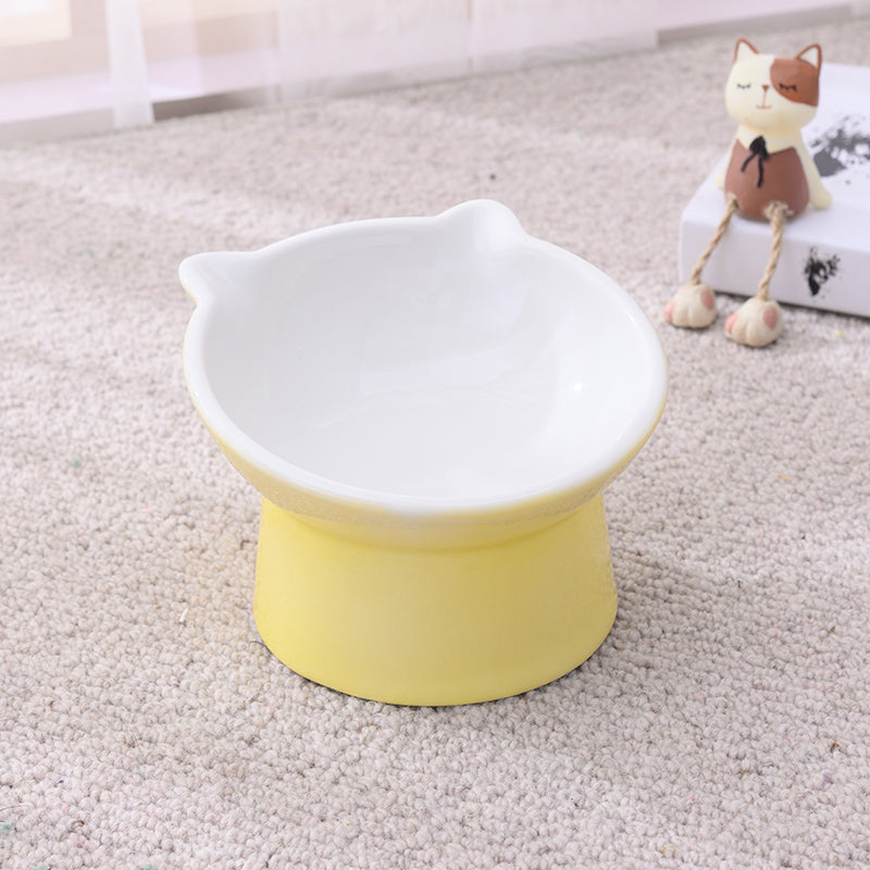 KFX-2956093 Ceramic Anti-Tip Slanted Cat Bowl in Pink, Blue, and Green Options