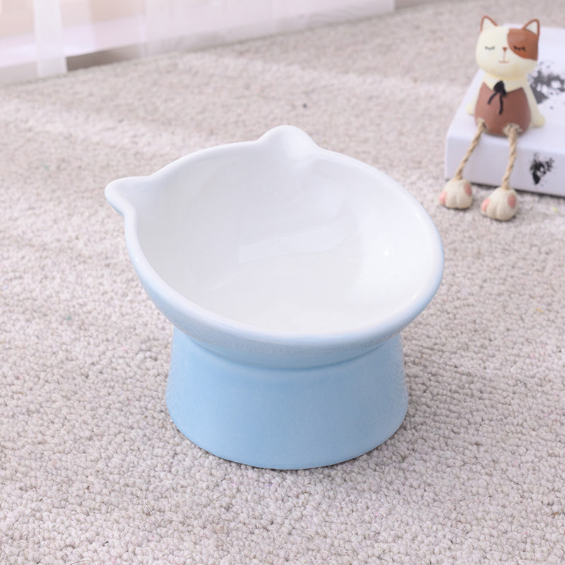 KFX-2956093 Ceramic Anti-Tip Slanted Cat Bowl in Pink, Blue, and Green Options
