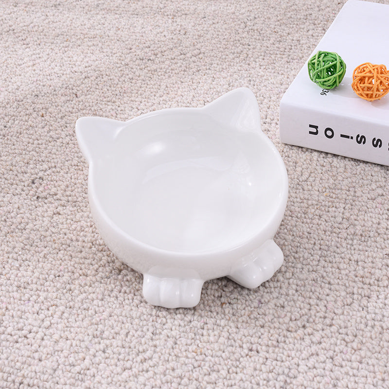 KFX-2956093 Ceramic Anti-Tip Slanted Cat Bowl in Pink, Blue, and Green Options